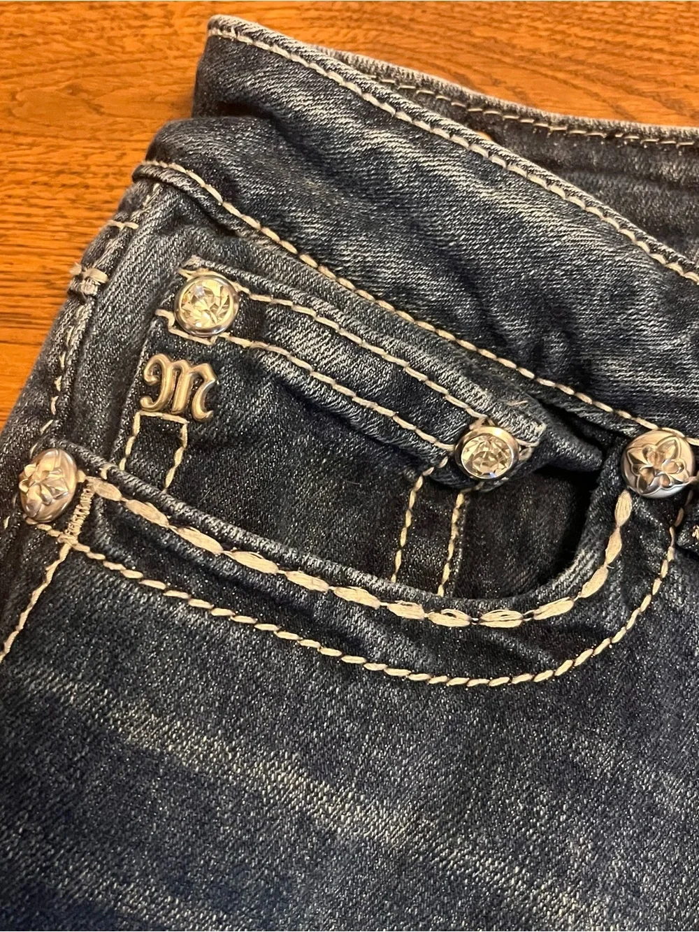 Miss Me Easy Boot y2K bling western Jeans distressed Embellished Back Pockets